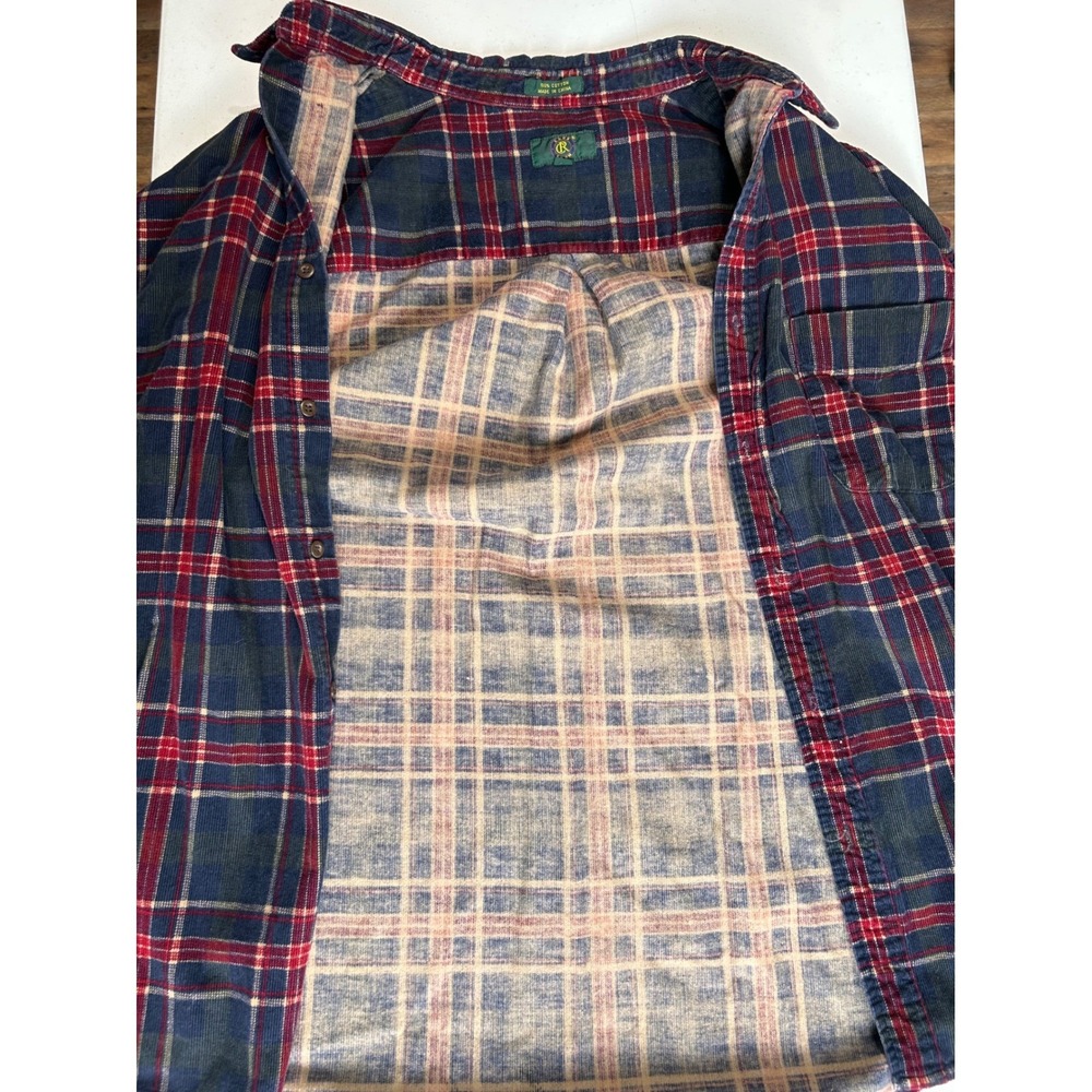 Club Room Plaid Corduroy Button Down Shirt Long Sleeve Blue Red Mens - Picture 2 of 5